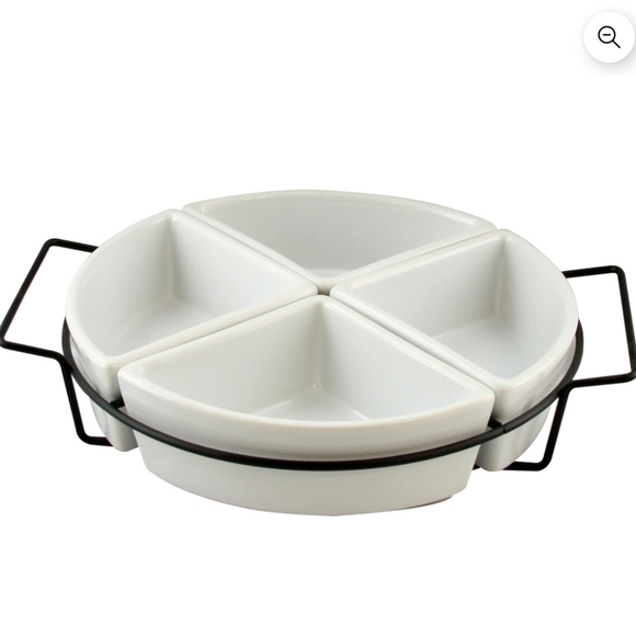 Gibson Gracious Dining Stoneware 4-Section Tray Set White‎ Metal Rack NIB - Picture 7 of 7